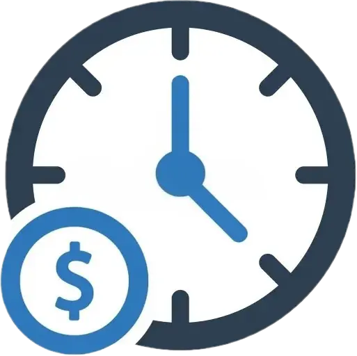 An icon of a clock with a dollar sign, representing Time & Material Service for X-ray systems.